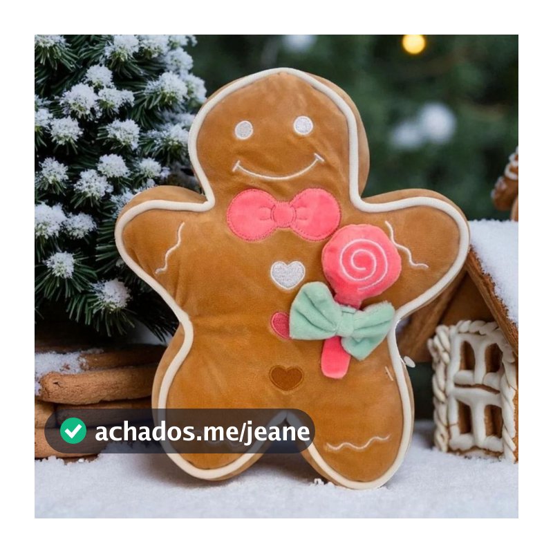 Biscoito Natal de Pelúcia com Laço Rosa e Pirulito - 23cm - 1 unidade - Rizzo
