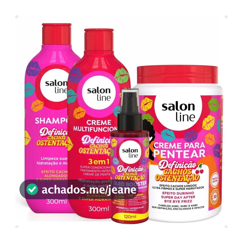 Kit Salon Line Definição Cachos Ostentação: Shampoo e Creme Multifuncional + Creme Pentear 1Kg e Óleo Booster
