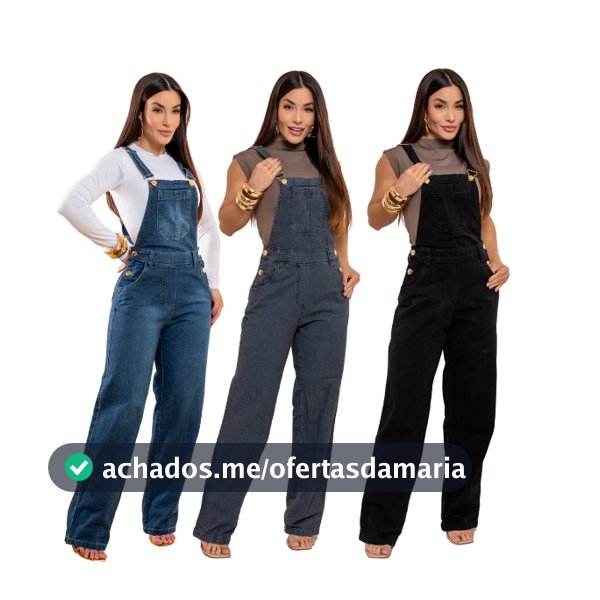Jardineira Jeans Calça Cintura Alta Macacão Pantalona Wide leg