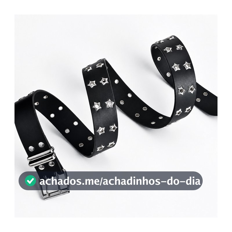 Cinto Estilo Punk Rock em PU com Ilhós de Estrela Fivela Metálica e Ajuste por Furos