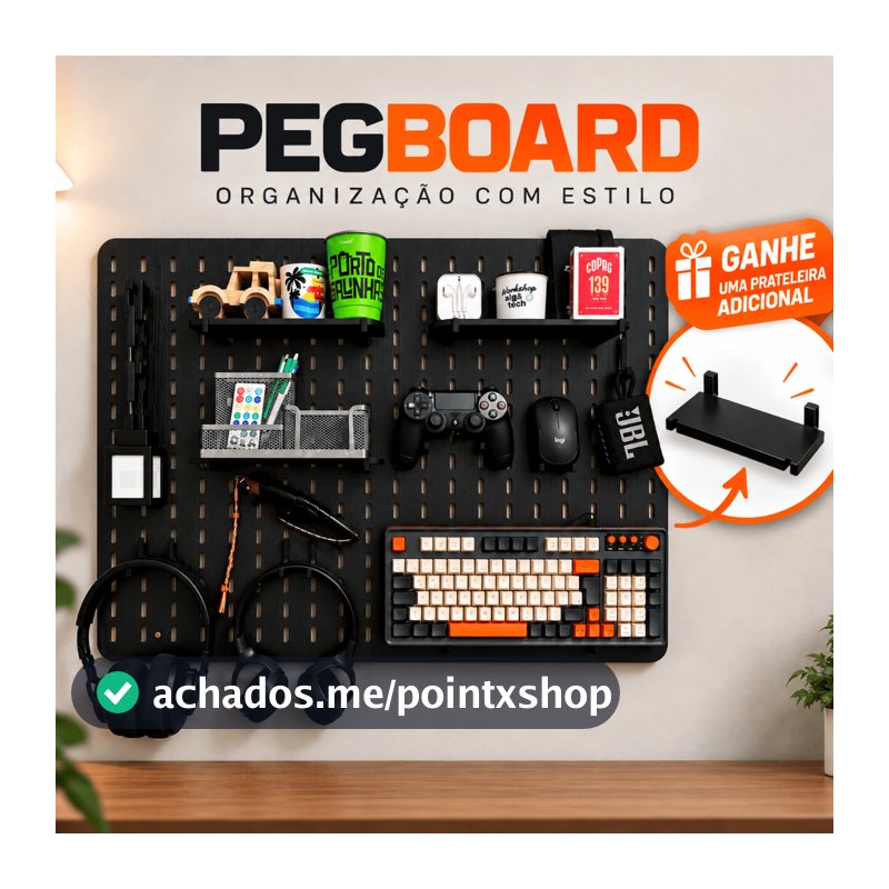 Pegboard Mdf Premium Laminado 80x55 Grande Organizador Setup Gamer Home Office Preto