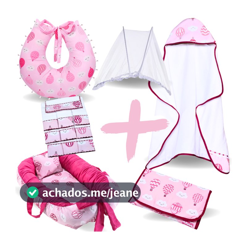 Kit Ninho Redutor de Berço + Toalha Bebê + Almofada + Trocador + Mosquiteiro Portátil + Toalha Boca