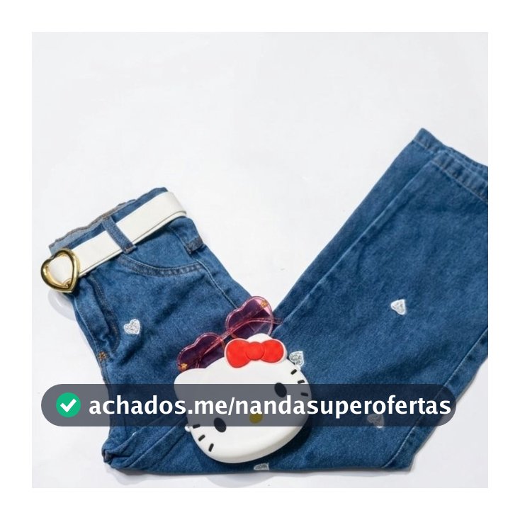 Calça jeans wide leg  menina Infantil e Juvenil Com Cinto  4 ao 12 coração branco  tendencia verão inverno