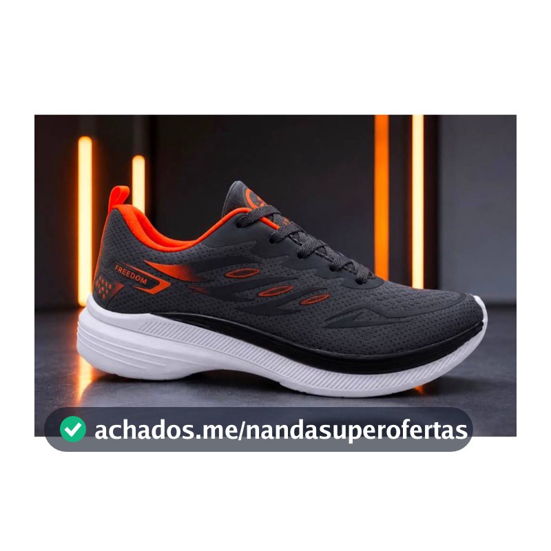 Tenis Masculino Escolar Academia Corrida Original FREEDOM Corrida Caminhada Lançamento EXCLUSIVO CINZA GRAVITE e LARANJA