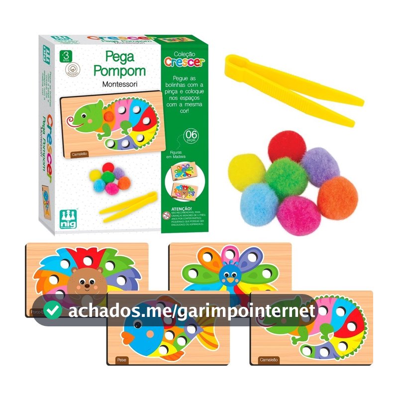Jogo Educativo Madeira Crescer Pega Pompom Montessori Pedagógico - Nig Brinquedos