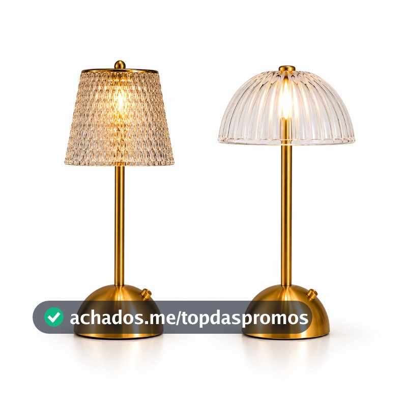 Luminária de Mesa LED Touch Recarregável USB-C Dourada 3 Tons de Luz Abajur Sem Fio para Quarto Escritório