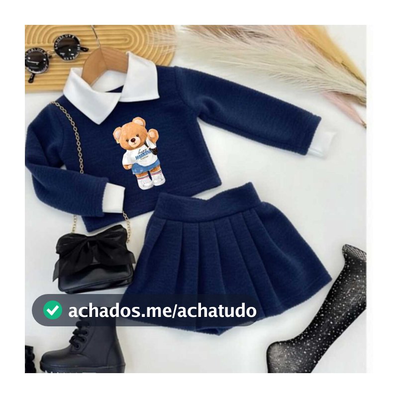 Conjunto infantil para meninas ursinho saia colegial