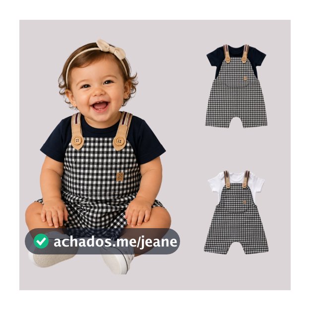 Conjunto Infantil Jardineira Xadrez com Body