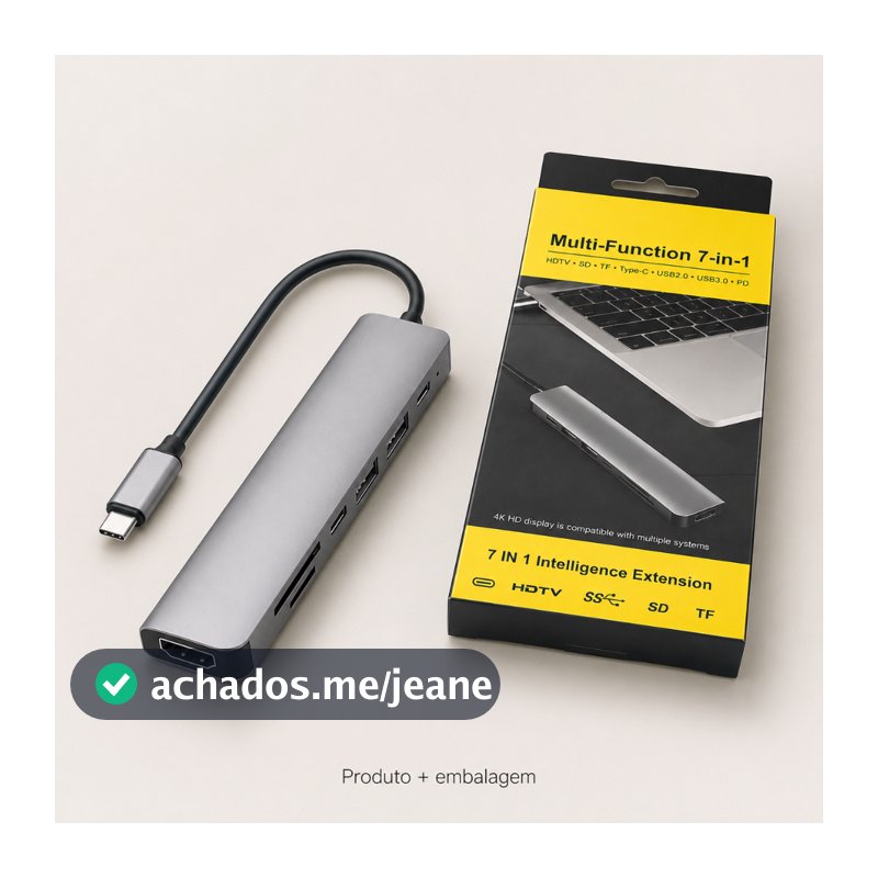 Hub Adaptador 7 Em 1 Tipo USB-C para Notebook com HDMI 4K USB 3.0 USB 2.0 SD TF Leitor Cartão PD