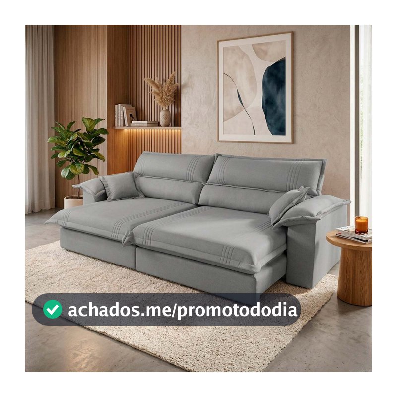 Sofá Retrátil Reclinável 2,30m Nivus Cinza c/ Molas Ensacadas - King House