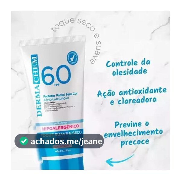 PROTETOR SOLAR FACIAL SEM COR FPS 60 DERMACHEM 40g