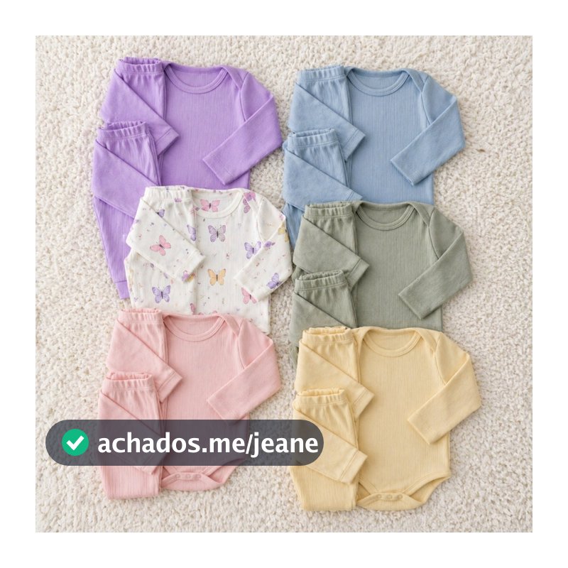 Kit 6 Peças Conjunto de Bebê Menina Menino e Neutro Infantil Boddy Manga Longa e Calça