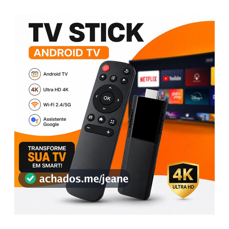 TV Stick Android TV 4K Smart TV WiFi Dual Band HDMI Netflix YouTube Google Assistente