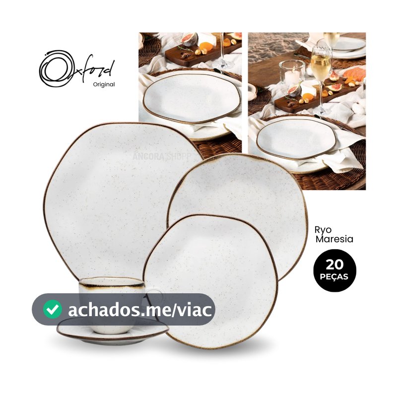 Aparelho de Jantar e Chá Porcelana 20 Peças Ryo Maresia Jogo de Pratos e Xícaras Oxford Original