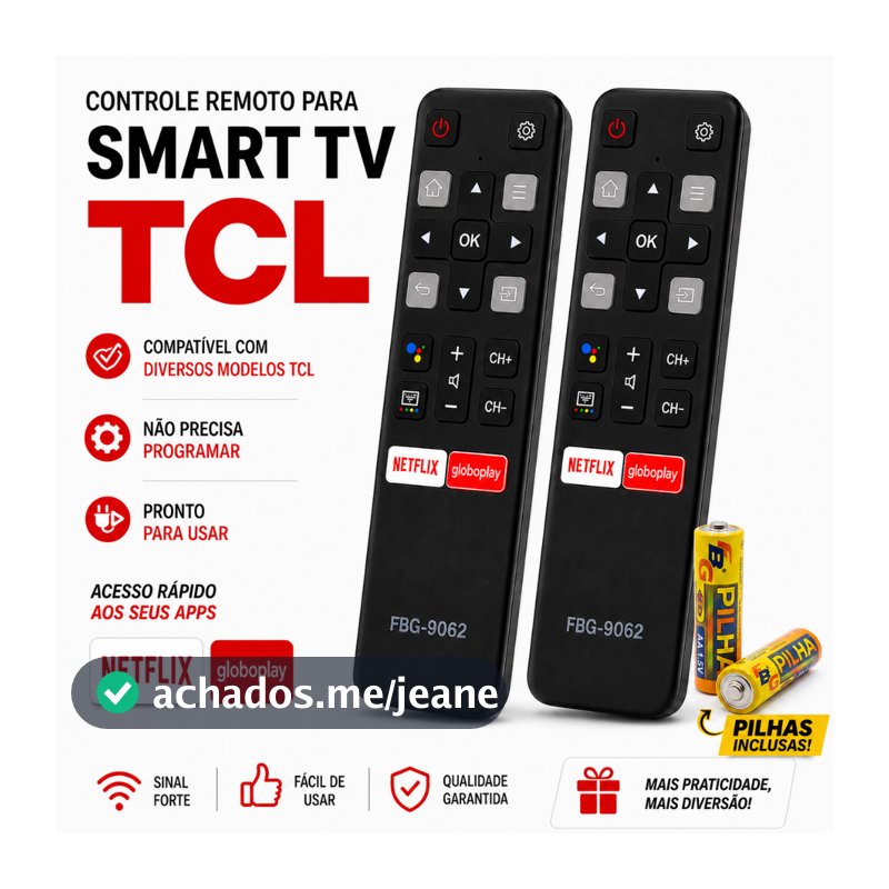 Kit Controle Remoto Compatível TCL Smart Tv Botões Rápidos com Pilhas Inclusas ENVIO IMEDIATO