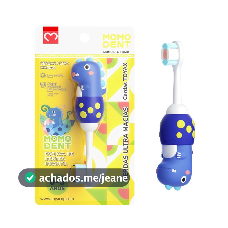 Conjunto de escova de dentes infantil MOMODENT BABY Dinosaur BABY (0-3 anos) | Alça antiderrapante de Silicone com cerda