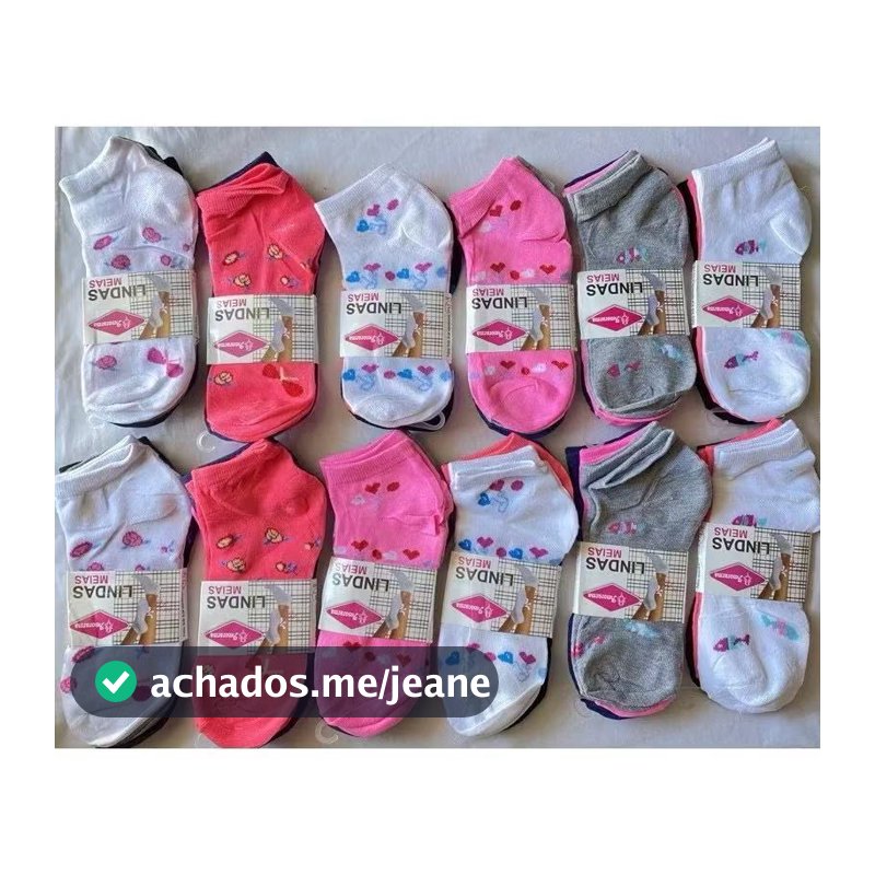 Kit 12,6,3 Pares Meias Feminina  Soquete Cores Fofas