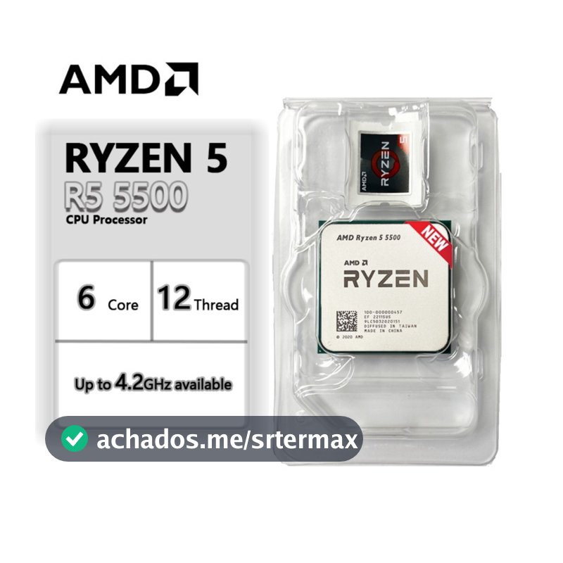 Processador AMD Ryzen 5 5500, 6-Core, 12-Threads, 3.6GHz (4.2GHz Turbo), Cache 19MB, AM4 Novo S/Caixa
