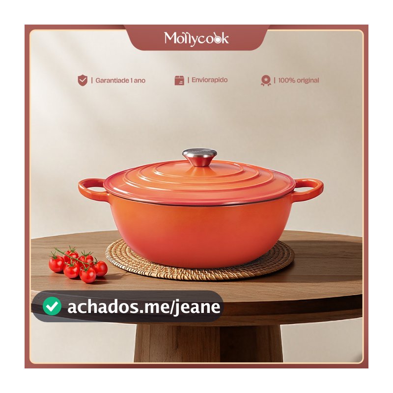 Mollycook Panela Caçarola de Ferro Fundido Esmaltado 26cm 3.8L Antiaderente Premium Tacho Esmaltado Fogão e Forno