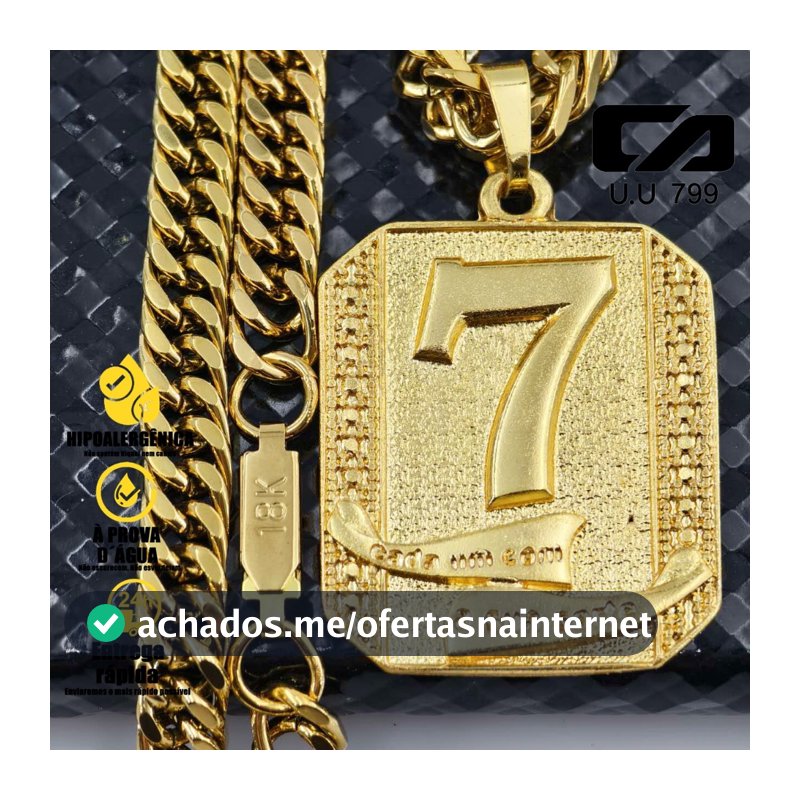 Corrente Masculina de Moeda Antiga com Pingente de Cadeado Cassino Número 7 - Colar Top Banhado Ouro