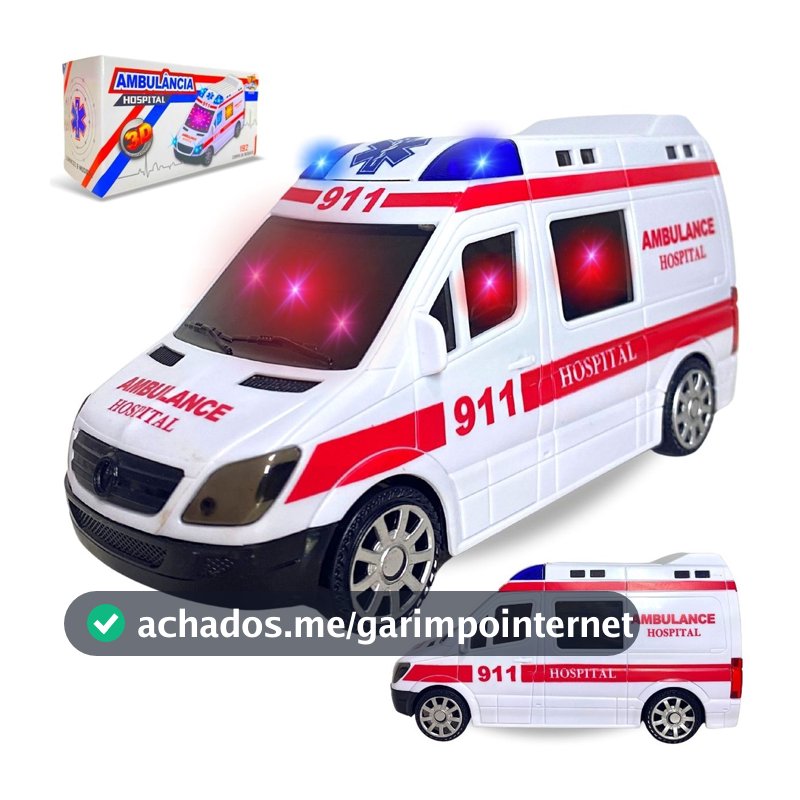 Carrinho De Brinquedo Ambulância Com Sirene Som Luz  Resgate