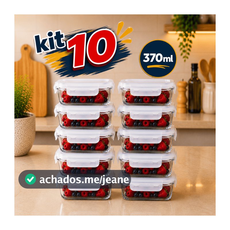Kit Conjunto 10 Potes 370ml Vidro Hermético Borossilicato Jogo Marmitinha Forno Microondas Freezer