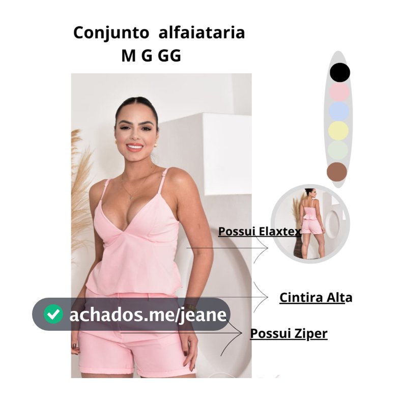Conjunto Feminino Alfaiataria Short +top Cropped Babado e Elastex nas costas E Ziper-MODA VERAO
