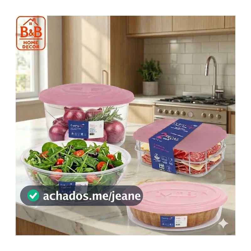 Kit 4 Potes Mantimentos Premium Porta Frios Duplo + Saladeira + Torteira Organizadores Cozinha