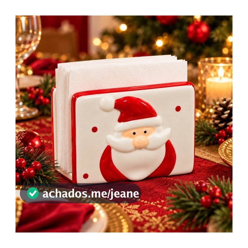 Porta Guardanapo Natalino Papai Noel em Dolomita Cerâmica Mesa Posta Decoração de Natal