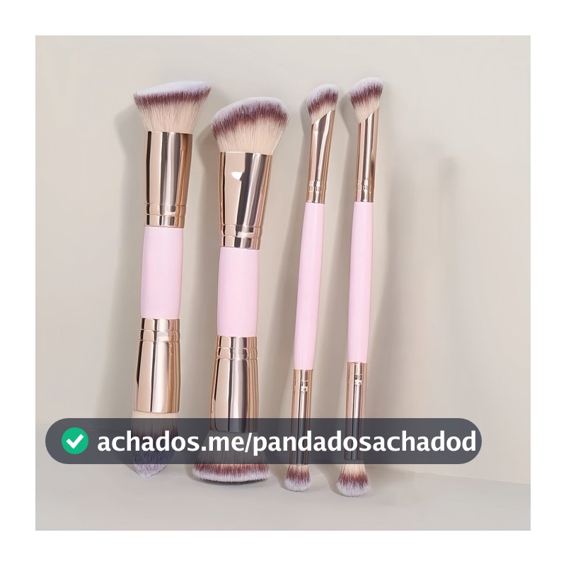 Kit 4 Pincéis de Maquiagem Multifuncionais Duo Ponta – Pincéis Faciais para Base, Corretivo e Blush