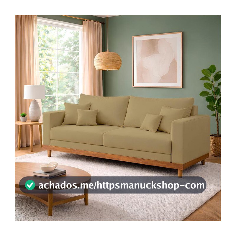 Sofá 3 Lugares Living Com Base Madeira Suede Balaqui Decor
