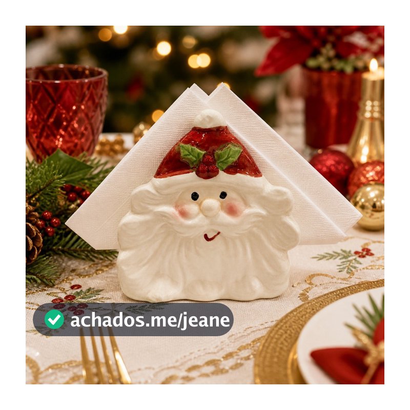 Porta Guardanapo Natal Decorativo 11cm Cerâmica Papai Noel