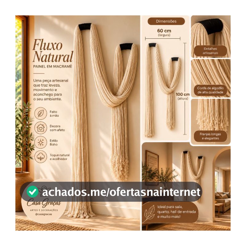 Colar de parede Fluxo Natural Painel em Macramê 60x100cm Corda de Algodão Franjas Longas Estilo Boho