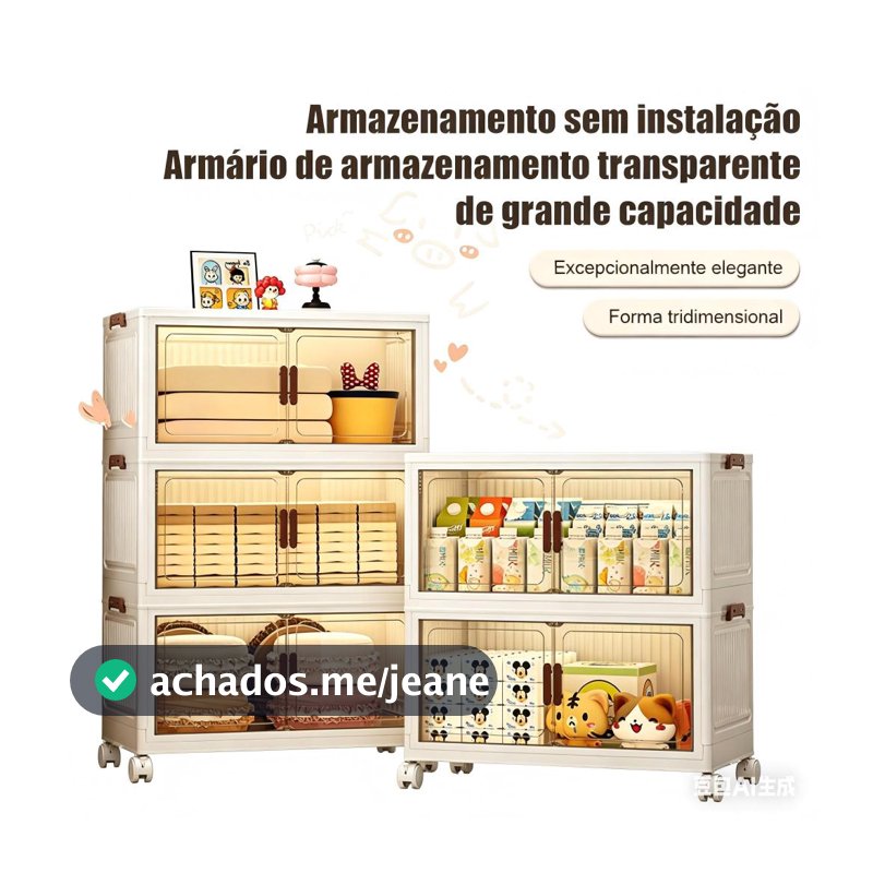 Armário Caixa Organizadora Dobrável com Rodinhas Empilhável Transparente USK 50cm 2/3/4/5 Andares Multi