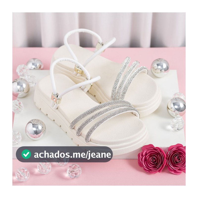 Sandália Infantil Feminina Branca com Strass Brilho e Elegância Casual Confortável