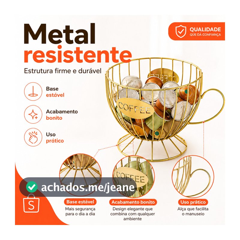 Porta Capsula De Café Dispenser Em Formato De Xícara Decorativa Em Aço Para Casa Escritório