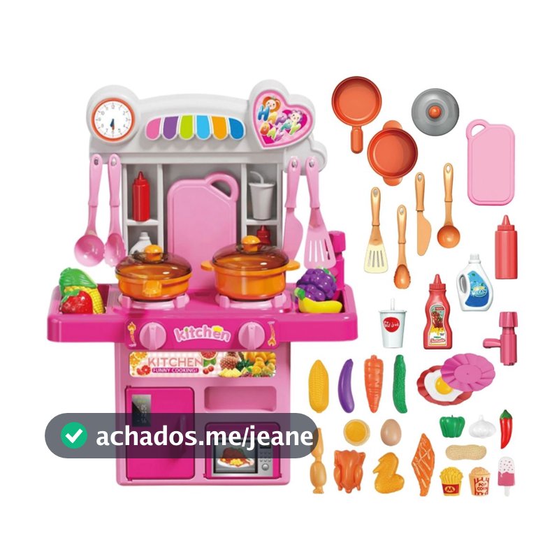 Cozinha Infantil Completa de Brinquedo com Luz e Som Sai Água Geladeira Fogão