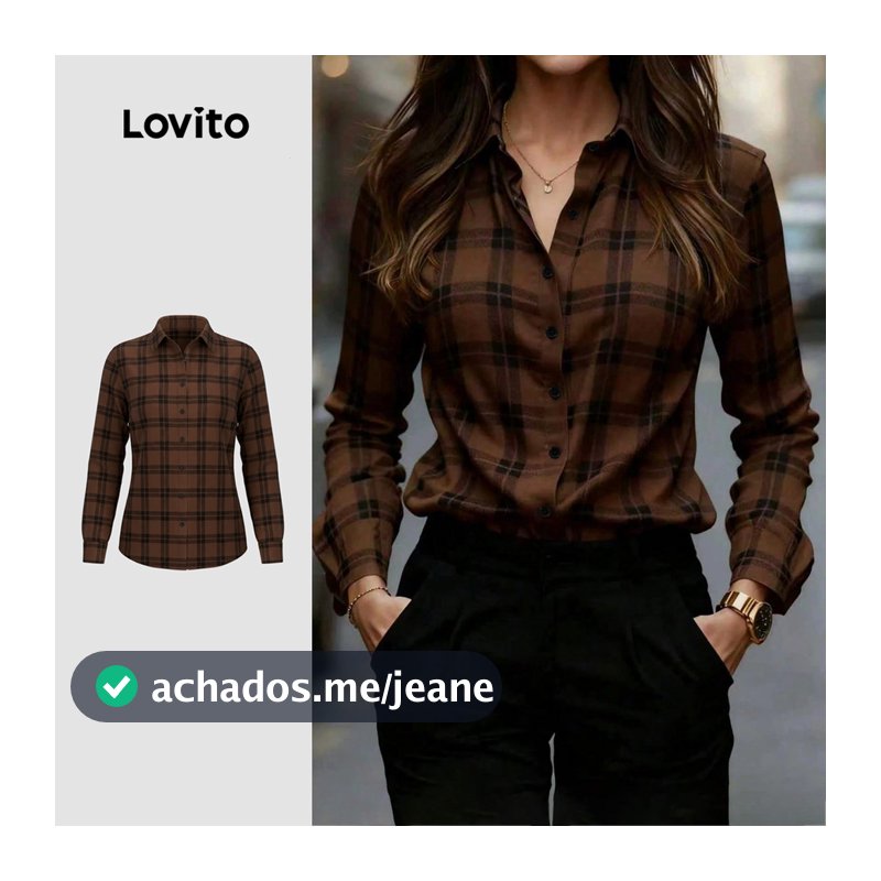 Lovito Blusa Elegante com Botões Na Frente Padrão Marrom Outono/inverno para mulheres BLK8BR165