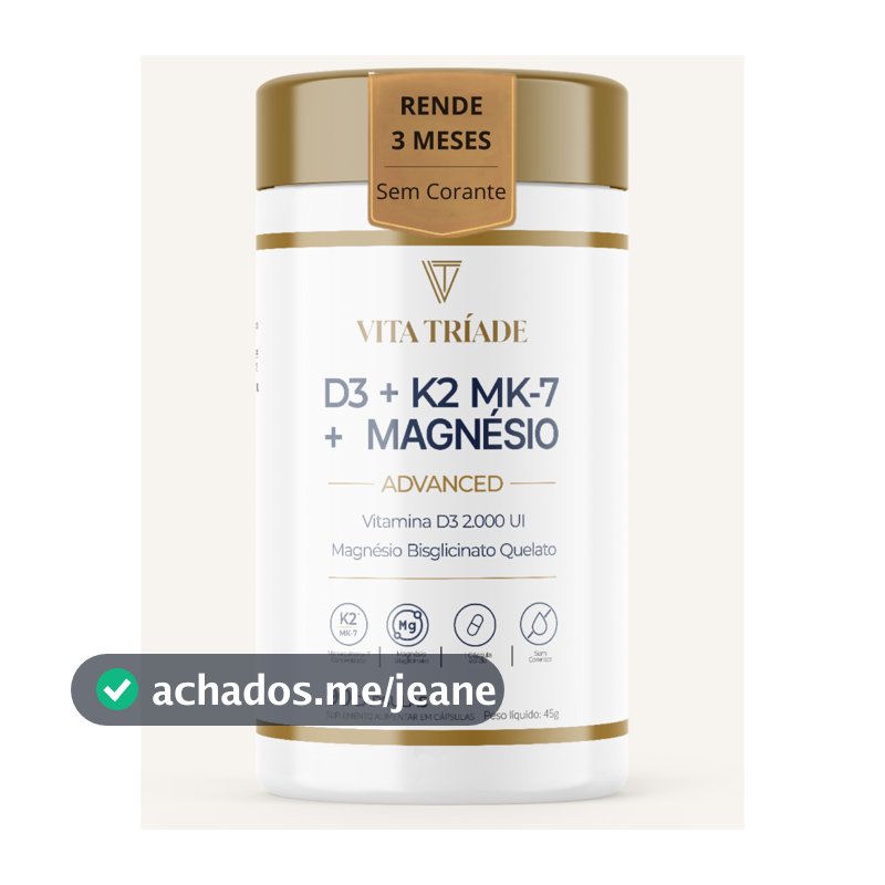 Vitamina D3 K2 + Magnésio Bisglicinato | D3 2000UI |  Vitamina K2 MK-7 149mcg | 90 Cápsulas 3 meses
