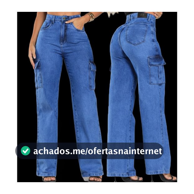 Calça Jeans Feminina Wide Leg Cargo Cintura Alta Sem Elastano Elegante Estiloza De Luxo