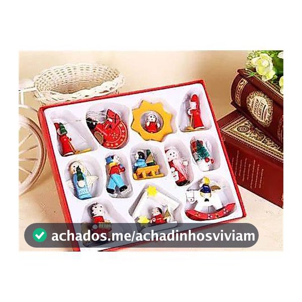 Enfeite de Natal kit com 12 peças de madeira decorativas natalinas para Pendurar Feliz Natal 2026