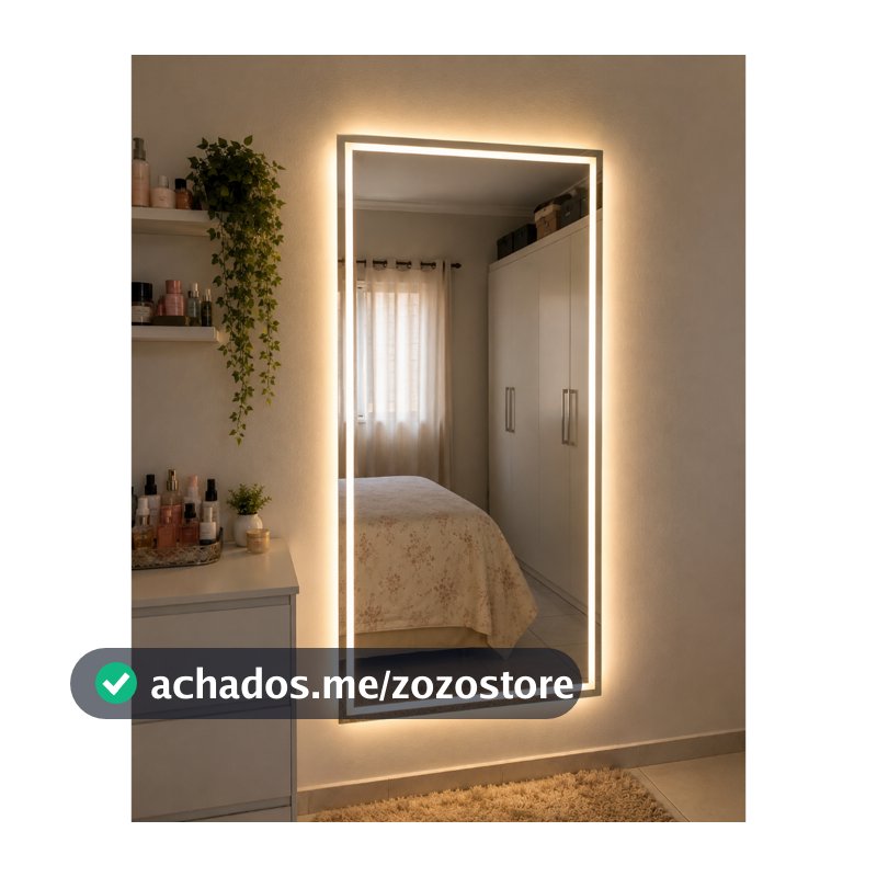 Espelho Retangular Jateado Fino 70x50cm Lapidado com LED 3 Cores Touch para Decoração Banheiro