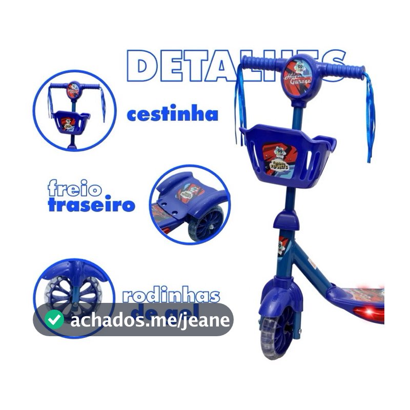 Patinete Infantil 3 Rodas com Cestinha Luz e Som - Atentu – Brinquedo Educativo para Crianças