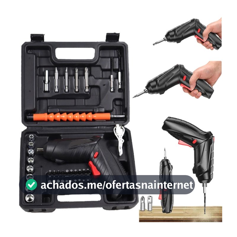 Parafusadeira Elétrica Sem Fio USB Recarregável com Maleta Kit Ferramentas Uso Doméstico