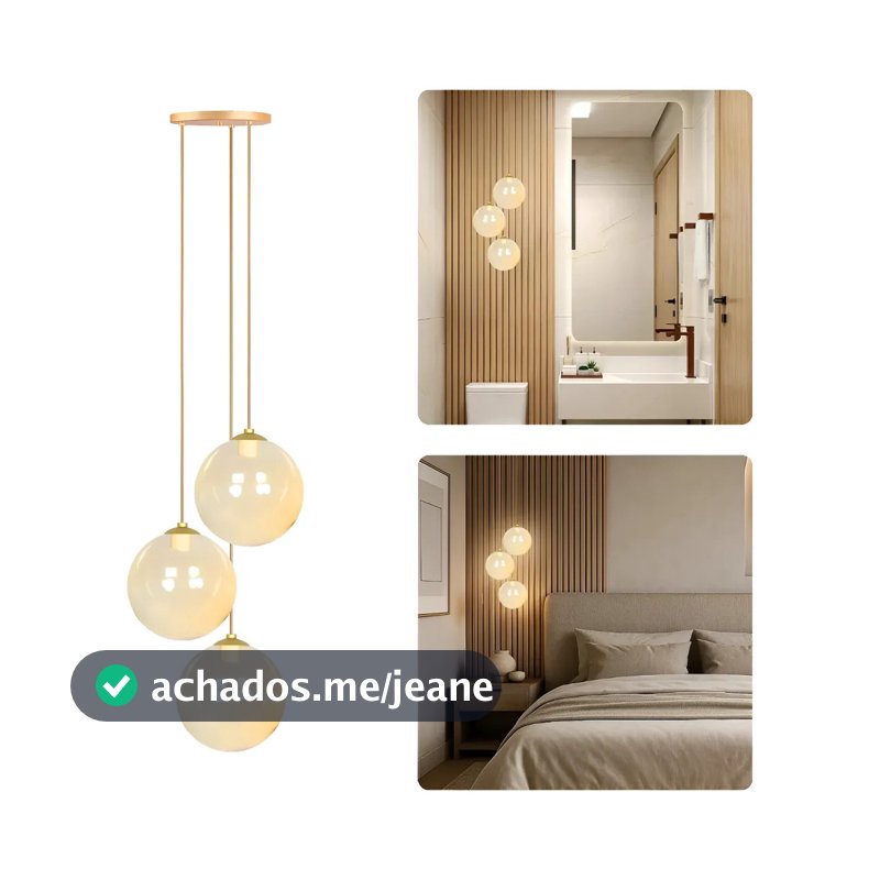 Pendente Luminária de Teto Lustre Jabuticaba Triplo Pendente Cozinha Luminária Para Quarto 3 Globos de Vidro 12cm G9