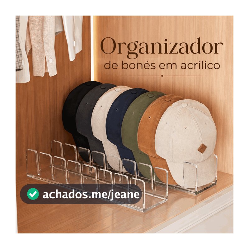 Organizador de Bonés em Acrílico Transparente Suporte Porta Boné Expositor para Closet Guarda-Roupa Loja