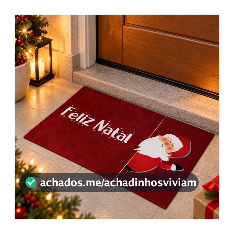 Tapete de Porta Natalino 40x60cm Emborrachado Antiderrapante Feliz Natal Papai Noel Decoração Natal Estampado