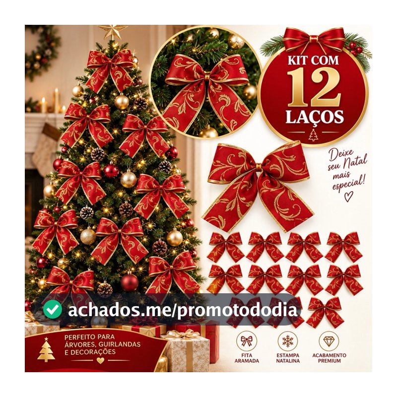 Laço de Natal Árvore Vermelho Fita Decoração Natalina