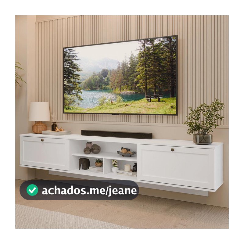 Rack Suspenso para TV até 80 Polegadas 218 cm 2 Portas Branco Vik Madesa
