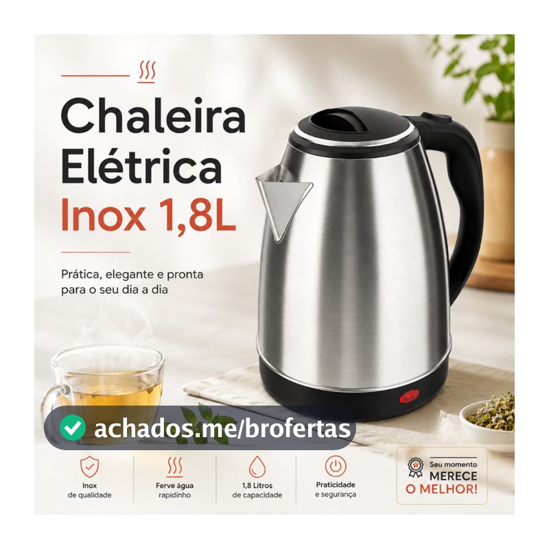 FIX/STARTOOLS Chaleira Jarra Elétrica 110V ou 220V 1.8 Litros Inox Prateada